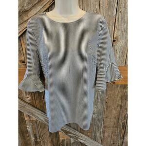 Calvin klein size small black white striped bell sleeve tunic top career casual
